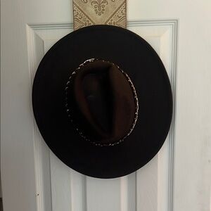 Black Wide-Brim Hat with Chain Detail